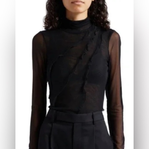 cinq a sept Tops - Cinq a Sept Black Mesh Turtleneck Top